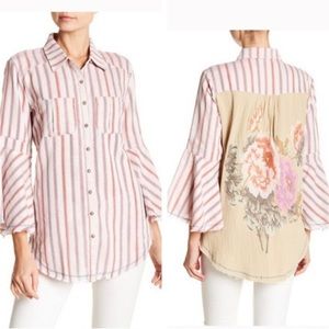 aratta Palm Springs stripe embroidery floral button down pocket shirt boho
